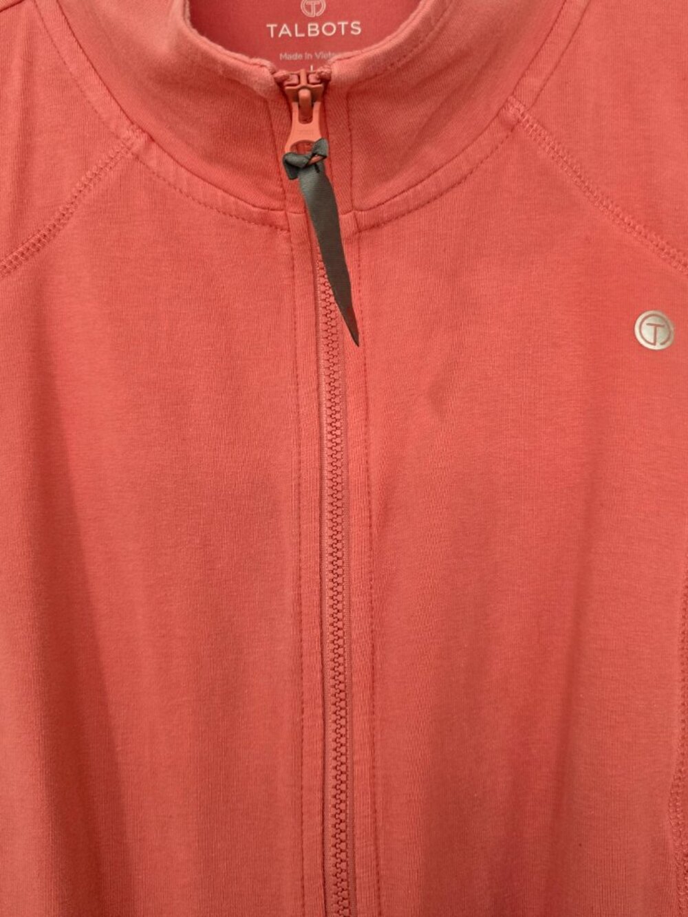 T by Talbots Everyday Yoga Jacket Full Zip Mock Neck Zip Pocket Coral Pink Large - Picture 5 of 8